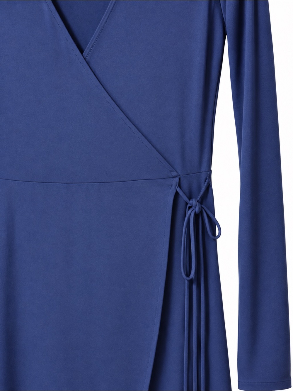 Forever 21 Deep Blue Faux-Wrap Midi Dress Minimalist Workwear Office Coastal - Picture 4 of 8